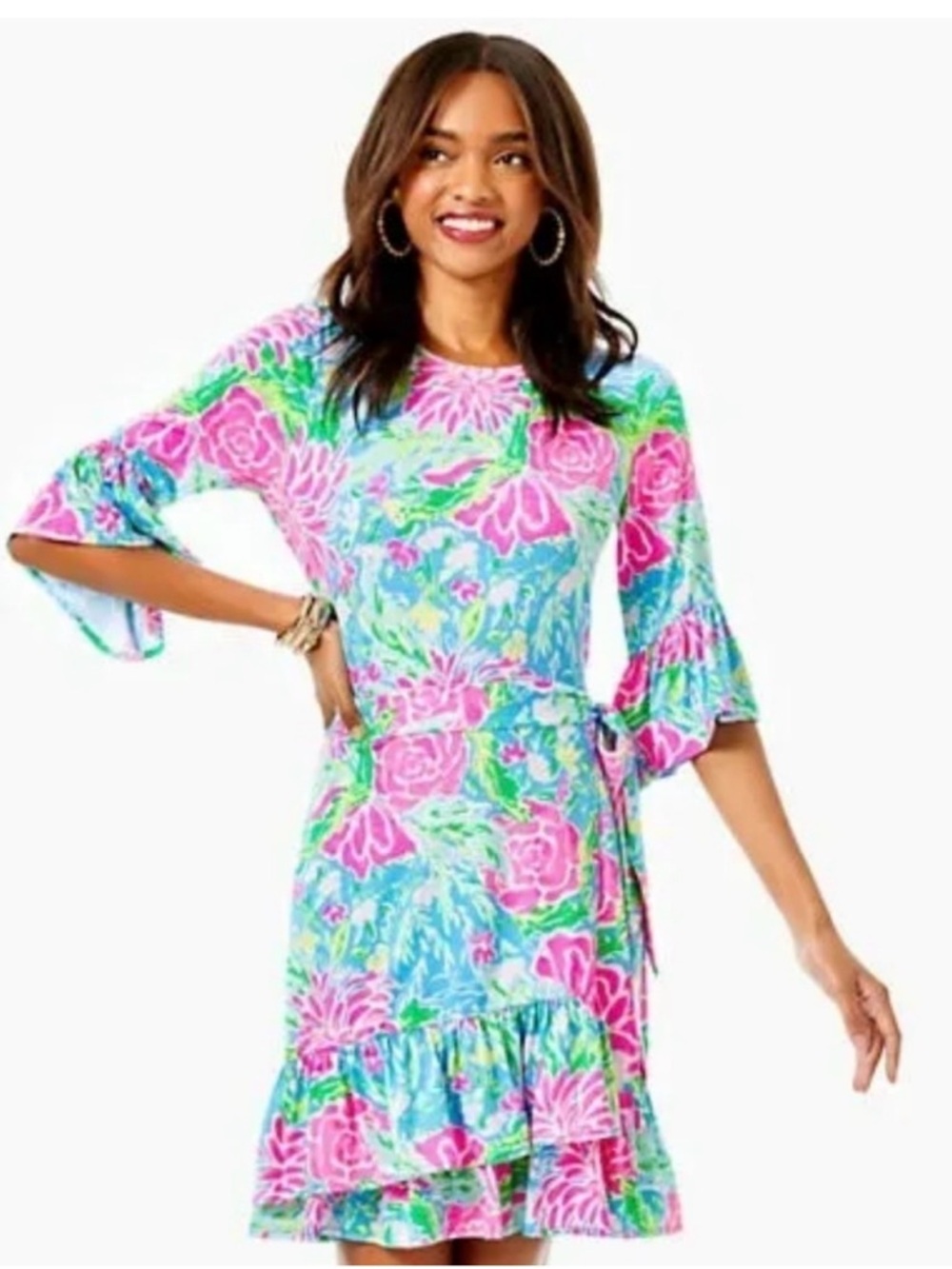 Lilly Pulitzer Pink and Aqua Floral Wrap Dress